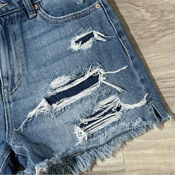 KANCAN KC8595NM ROSIE High Rise Distressed Cut Off Cotton Jean Shorts 25 - Picture 9 of 15